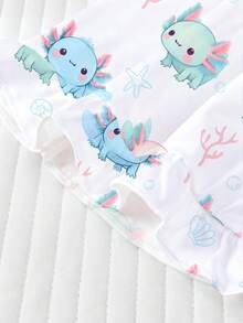 4-Season New Tween Girl's Short Pajama Set, Soft Cute Hexagonal Dragon Print, Lapel Button-Down Home Sleepwear Outfit, Summer Flame-Retardant New Short Sleeve Shorts Set, Cute Hexagonal Dragon Paired With Shell And Starfish Print, Soft Fabric, Comfortable And Breathable, Summer Holiday Party Set, Short Sleeve Shirt Lapel Button-Up Top And Elastic Shorts, Casual 4-Season Home And Outdoor Children's Loungewear - White - View 4