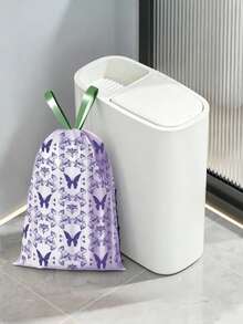 Aesthetic Slim Trash Can With Lid + Lavender Scented Drawstring Garbage Bags Kit - Tear-Resistant, Thickened Waste Bin Set For Bathroom, Kitchen & Home Use - 50pcs - Lavender Trash Bags + White - View 2