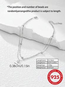 1pc 925 Sterling Silver Minimalist Double-Layer Circle Artificial Dangle Anklet, Suitable For Women To Wear In Daily Life, Summer & Vacation Holiday - Silver - View 4