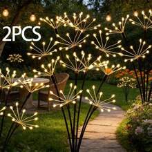1/2入 LED 太陽能煙火星爆地燈，暖白色與彩色戶外草坪花園路徑燈，耐用塑料，適合花園、公園、院子、婚禮、畢業典禮、派對、節日照明 - 多色 - 查看 14