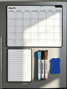 12/6/1 Set Magnetic Dry Erase Fridge Calendar, Monthly Fridge Planner & Today's Menu List Whiteboard, 2/3 Pcs Fridge Blackboard For Kitchen And Office, Includes 3/8 Markers + Eraser - Magnetic Adhesive Set [pen and Eraser Colors Random] - View 3
