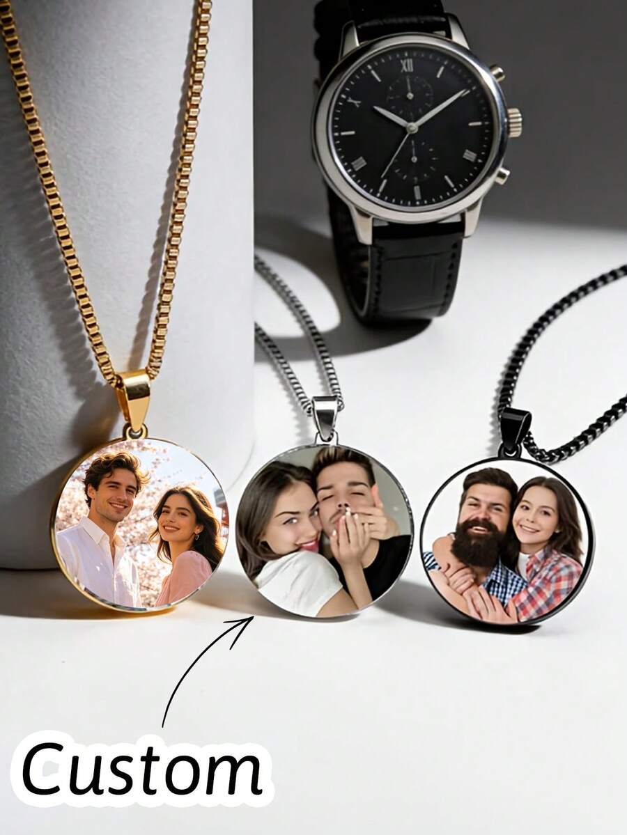 Customized Personalized Round Pendant With Letter, Suitable For Men And Women, Photo Customized Necklace, Custom Text Necklace, Customized Photo Pendant Necklace - Multicolor - View 1