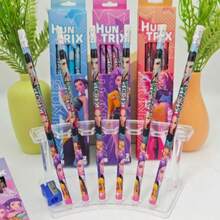 12支 Huntes 女團卡通鉛筆附削鉛筆器，返校新年學生書寫用品，高 CP 值書法筆，桌面裝飾收藏品粉絲禮物 - 彩色 - 查看 6