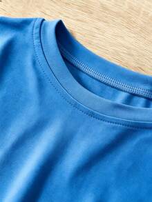Women's Comfortable T-Shirt With Round Neck, Short Sleeve, Cotton Blend, Soft And Breathable, Casual Clothing For Spring And Summer, Urban Style - Blue - View 3