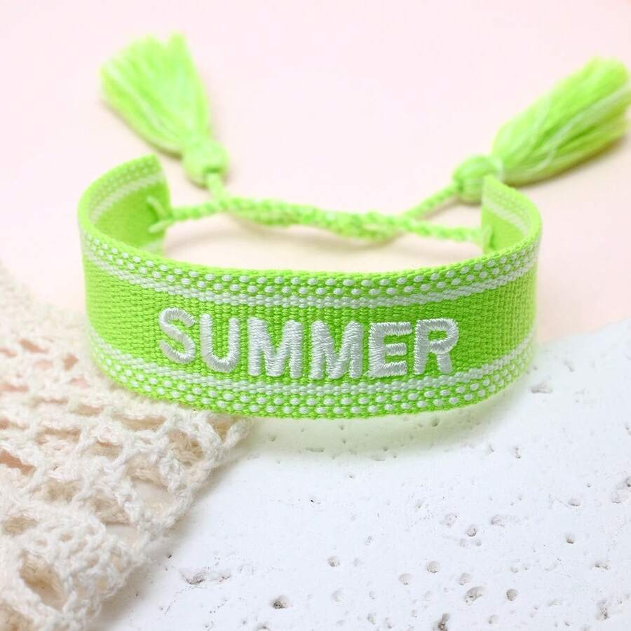 1件 SUMMER 字母手鍊 波西米亞海灘度假風友誼手繩 假日派對海邊旅行禮物 - 青檸色 - 查看 1