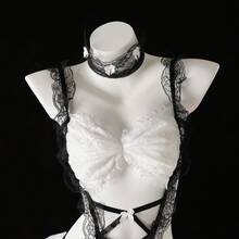 Sexy Lingerie Cute Playful Maid Outfit Lace Seductive Roleplay Maid Uniform Set - Black and White - View 2