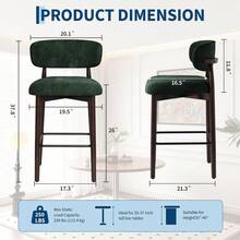 WARMTOBABY Upholstered Bar Stools 26 Inch Counter Height With Curved Back And Wood Legs Modern Linen Fabric Kitchen Island Stools With Metal Footrest For Dining Room Bar - Dark Green - View 2