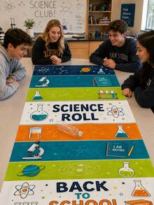 1pc STEM Education Science Theme Table Runner, Fun Polyester Rectangular Lab Party Tabletop Decor, Suitable For Classroom Parties, Adult Group Games, Couple Interaction, Boys & Girls Activities And Team Building Supplies - Multicolor 1 - View 9