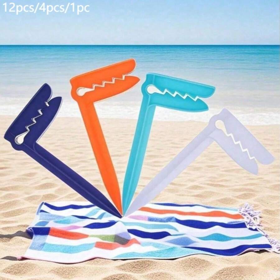 4pcs/12pcs Set Beach Towel Windproof Clips, Plastic Towel Clips, Prevent Towels From Blowing Away, Closet Clips, Outdoor Picnic Mat Clips, Portable Beach Storage Clips, Suitable For Back To School, Graduation, Holiday Parties, Beach Towels - View 1