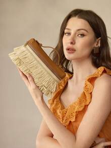 PREMIUM SQUARE OPENWORK BAG - Beige - View 1