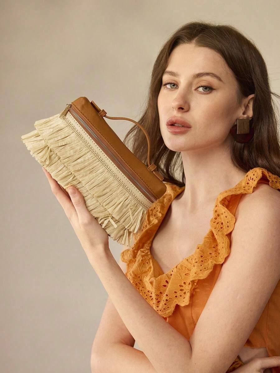 PREMIUM SQUARE OPENWORK BAG - Beige - View 1
