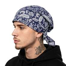 1 pieza Gorro de pañuelo triangular para hombre, gorro pirata, envoltura para la cabeza de algodón estampado, gorra fácil de poner - Multicolor - Ver 2