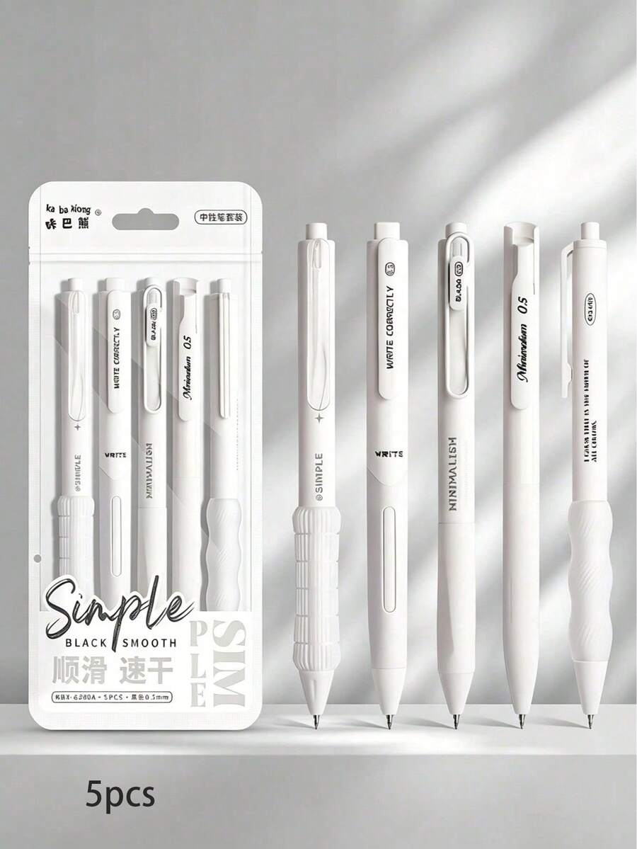 5pcs/Set Fashionable Retractable Gel Pens, Quick-Drying Smudge-Proof, Smooth Writing, Practical And Stylish, Suitable For Back To School Season - Multicolor - View 1