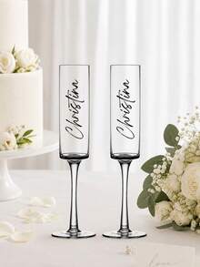 1pc/2pcs Personalized Wedding Champagne Glasses, Customized Name Crystal Wine Glass Set, 175ml 6oz With Optional Bow, Engraved Toasting Glasses - Multiple Stemmed Glasses 1 - View 21