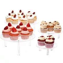 Support de gâteau rond décoratif pour table de desserts, présentoir en acrylique, support d'affichage transparent avec ornement en cristal pour anniversaire et mariage - Blanc - Voir 4