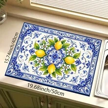 1 pieza Tapete de secado con patrón de limón para decoración de cocina, tapete para máquina de café, accesorio para lavandería, bandeja de goteo hecha a mano para cafetera, tapete de piso de cocina, tapete de mesa, tapete de secado de platos para encimera de cocina, tapete de desayuno, bandeja de goteo resistente al calor con respaldo antideslizante, bandeja de goteo de tierra de diatomeas, ocultador de manchas, tapete de goteo de cocina súper absorbente, tapete de escurridor de platos fácil de limpiar, perfecto para cocina, mesa de comedor, cafetería, bar, vacaciones, fiesta, decoración del hogar, regalo de vacaciones - Multicolor - Ver 10