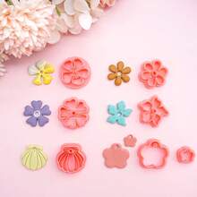 Asymmetric Flowers/Shell Shape Polymer Clay Cutter Ins Style Earring Soft Ceramic Mold DIY Pendant Jewelry Cutting Clay Tool - Pink - View 5