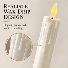 6入 LED 無焰錐形蠟燭，滴蠟效果，3D 真實火焰塑料材質，電池供電，適用於燭台、壁爐、壁爐架、樓梯扶手、桌面中心裝飾，婚禮聖誕派對裝飾，不含電池 - 白色6罐裝 - 查看 9