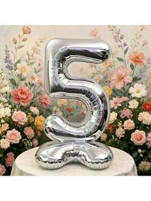 2pcs/1pc 42 Inch Silver Standing Number Foil Balloons, Self-Standing Design Without Support, Suitable For Anniversary, Memorial Day, Birthday Theme Party Atmosphere Decoration, Birthday Photo Props, Room Decor, Indoor Arrangement, Multi-Scenario Celebration Events, Lightweight Foil Material Reusable, Number Style Freely Selectable - 42-inch Standing Digital - View 8