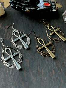 1pc Cross & Star Hollow Out Pendant Necklace, Multicolor Resin Metallic Material, Gothic Style Suitable For Men & Women, Party & Daily Wear - Multicolor - View 7
