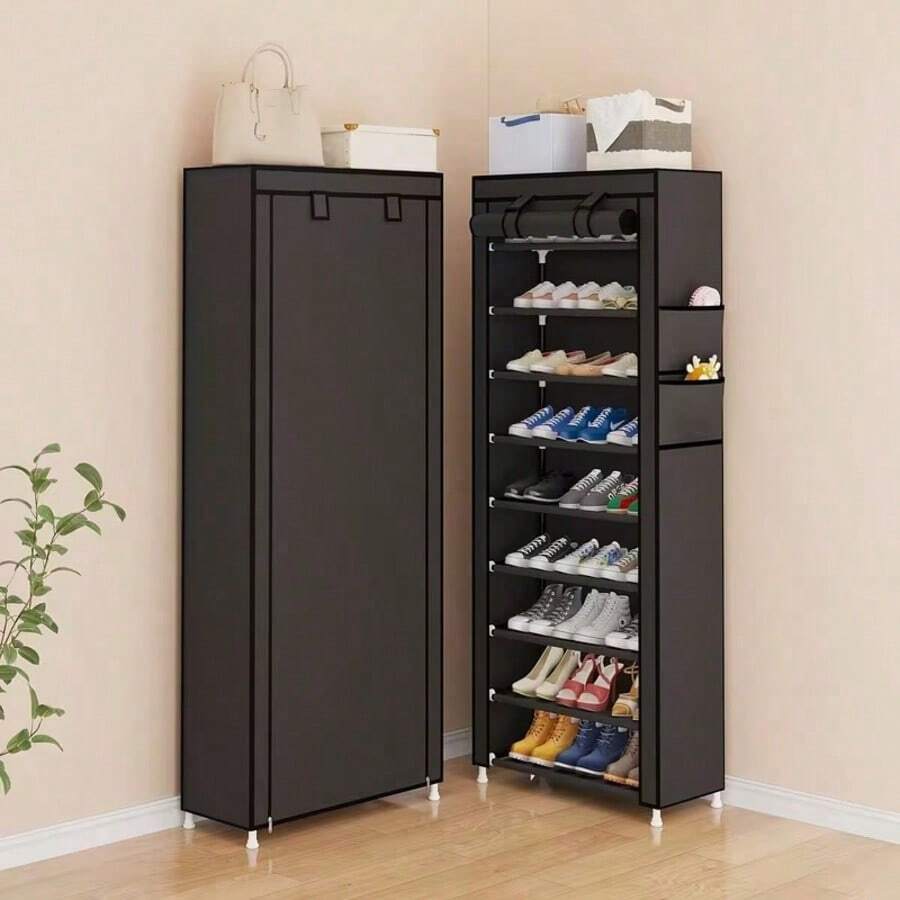 Estantería para zapatos de gran capacidad y varias capas con cubierta antipolvo, adecuada para almacenamiento en el hogar, regalo ideal para Navidad/Halloween, estantería para zapatos de color marrón, estantería de almacenamiento de zapatos para armario con cubierta (color de cepillo para zapatos aleatorio) - Multicolor - Ver 1