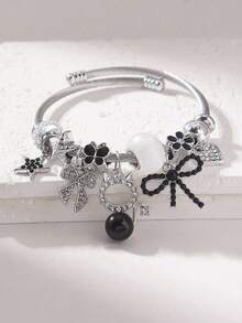 1 buah Gelang Bangle Terbuka Manik Kristal Elegan, Cocok untuk Perhiasan Pesta Remaja dan Hadiah, dengan Liontin Kucing, Bintang, Bunga, dan Pita. - MultiWarna - View 6
