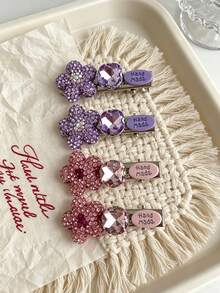 1pc Colorful Dopamine Girl Full Rhinestone Flower Alligator Hair Clip Exquisite Cute Sweet Forehead Fringe Hair Clip For Women,Clips For Hair - Multicolor - View 4