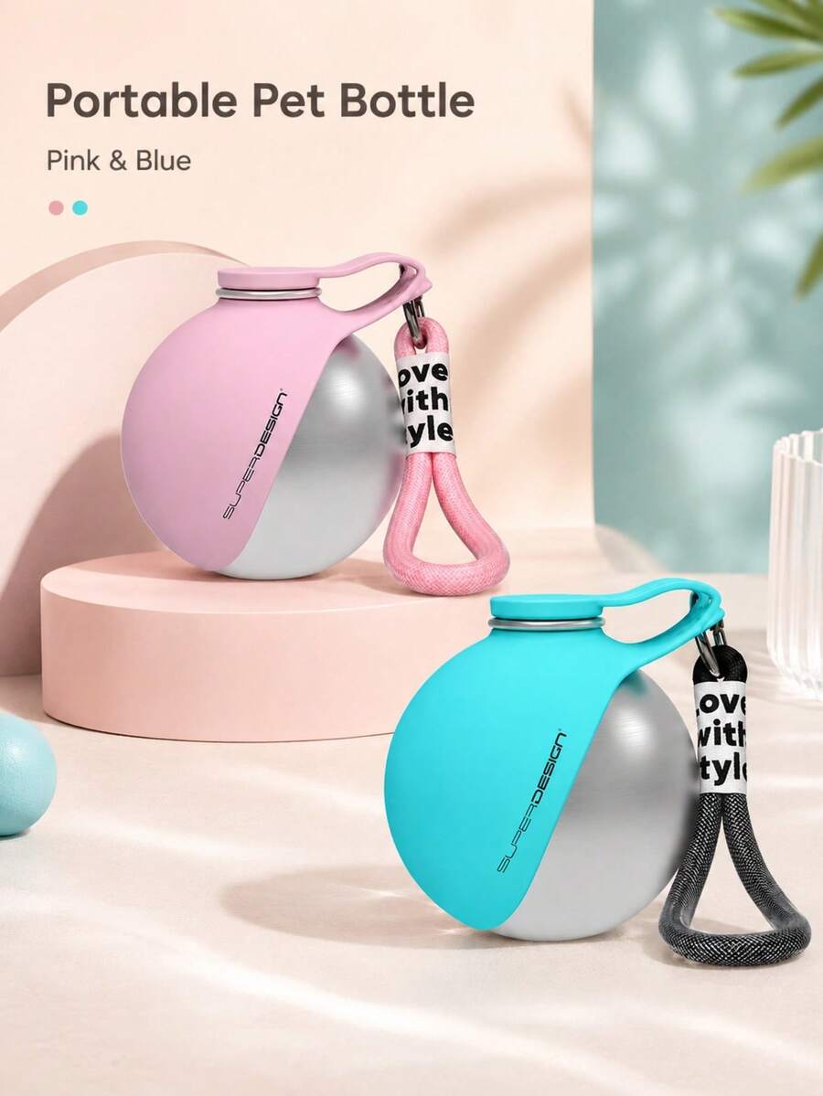 Minimalist Portable Pet Bottle With Thick Lanyard Durable Stainless Steel Dog Waterer For Puppy Kitten Sleek Puppy Drinking Flask Perfect For Reliable Daily Walking Running Gear 2 Colors Pet Travel Supplies - 彩色 - 查看 1