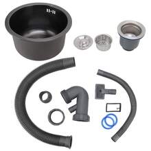 Round Kitchen Sink Mini Round Kitchen Sink Stainless Steel Bar Round Basin with Drain Pipe Fixture 30cm Diameter Round Bar Sink - B - Ver 1