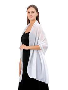 Women's Soft Solid Color Sheer Shawl Prom Party Dress Accessory Chiffon Wrap - White - View 2