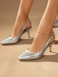 Women's Modern Glitter Pointed Toe Back Strap Mid Heel Elegant Shoes - 銀色 - 查看 1
