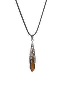 Liontin Batu Amethyst Alami Mentah, Kalung Gigi Kristal Amethyst, Mineral Mentah dengan Tepi Berlapis Emas, Hadiah Hari Ibu - MultiWarna - View 3