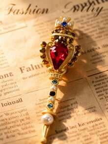 1pc Enamel Magic Wand Brooch, Exquisite Rhinestone Inlaid, Light Luxury Versatile, Enhances Atmosphere, Niche High-End Style, Women's Jewelry - Multicolor - View 4