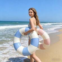 1pc Inflatable Swim Ring - Thickened PVC Material, Blue & Pink Striped, Perfect For Beach Parties And Swimming Pools - Multiple Styles - View 5