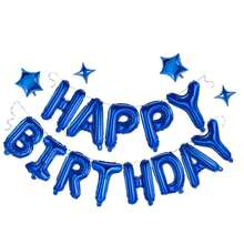kumozawa 13pcs/Set 16 Inch Rainbow Color "Happy Birthday" Party Balloon (Straws Not Included) - Blue - View 2