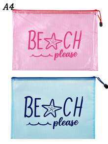 防水時尚海灘包，印有「Beach Please」海星圖案，大容量透明化妝包配尼龍拉鍊 - 輕量、春/夏防曬收納，適合游泳、海灘、潛水和夏季度假，學生返校，適合朋友、家人、閨蜜、同學。生日、節日、派對、婚禮（伴娘）、教師節、郵輪必備、畢業、暑假、返校、開學的理想禮物和紀念品 - 彩色 - 查看 20