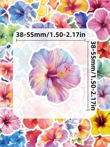 50Pcs Summer Watercolor Hibiscus Flower Stickers For Kids, Tropical Multicolor Floral Decals, Waterproof Vinyl Stickers For Water Bottles, Laptops, Journals & DIY Decor - Multicolor - View 5
