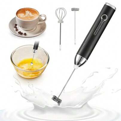 FollowBreak Batidor de leche eléctrico de mano recargable por USB, batidor eléctrico, batidor de café, mezclador de mano, gran capacidad de batería 1200mAh, con 2 batidores de acero inoxidable reemplazables, 3 velocidades, adecuado para café, matcha, latte, capuchino, chocolate caliente