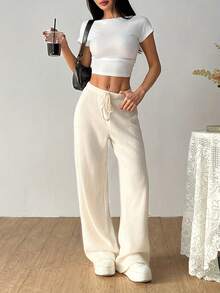 Pantalones deportivos mujer: corte , sueltos, color sólido, estilo con costillas.Ideales para correr, salidas o casa.Todas las estaciones, lavables a máquina. - Albaricoque - Ver 2