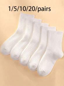 5 Pairs Women's Black & White Vertical Stripe Mid-Calf Socks, One Size 35-43, Couple Long Socks, 1/5/10/20/Pairs - White - View 4