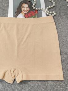 1piece Of Plus Size Women's Black Seamless Panties, Elastic Breathable Comfortable Basic Model Shorts, Fat Ladies Breathable Boxer - Apricot - View 7