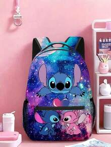 Stitch 小學書包，寬肩帶、人體工學背部支撐、大容量卡通兒童背包，時尚百搭動漫可愛卡通書包，適用旅行與收納 - 彩色 - 查看 5
