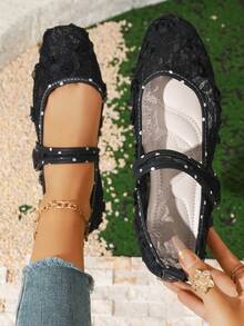 Women's Square Toe Fashion Polka Dot Pumps, Round Dot Style, Suitable For Spring/Autumn Outdoor Wear - Black - View 6