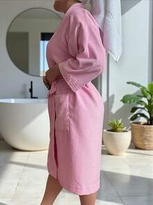 UNISEX BATHROBE, WIDE AND LONG, EXCELLENT ABSORPTION, MICRO-TOWEL FABRIC (COTTON WITH MICROFIBER) - 淺粉色 - 查看 5