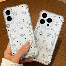 Funda para Teléfono - Diseño de Línea de Cachorro de Dibujos Animados para Iphone 17 Pro Max, 16 PLUS, 15, 14, 13, 12 y 11. Esta funda transparente cuenta con un tarjetero y un diseño - Multicolor - Ver 1