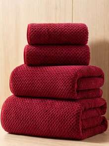 Toalla de hogar/baño de felpa de coral minimalista con estampado de piña a cuadros rojo, suave, absorbente y de secado rápido - Rojo - Ver 8