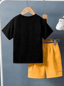 Kaos Lengan Pendek Leher Bulat Motif Kartun Kelinci Lucu dan Huruf + Celana Kargo untuk Anak Laki-Laki, Setelan Musim Panas Terbaru - MultiWarna - View 2