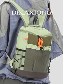 Functional Outdoor Mini Backpack | Unisex Khaki Color Block Nylon Bag With Mesh Pocket & Contrast Straps | Hiking/Sports/Outdoor,Y2k - Multicolor - View 8