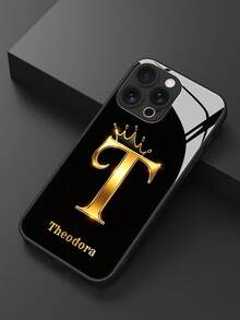 1 Peça Capa de Telemóvel Personalizada com Nome, Padrão de Coroa de Strass de Luxo, TPU Líquido com Borda Completa + Vidro Temperado, À Prova de Choques e Riscos, Compatível com Apple 17 ProMax/16 ProMax/15 Pro/14 Plus/13 Pro/12 Pro Max/11/Xs Max/8/7/6 Plus, S24 Ultra/S25 Ultra, Compatível com Redmi/Phone, Versão Internacional, Não a Versão Doméstica - Preto 2 - Ver 6