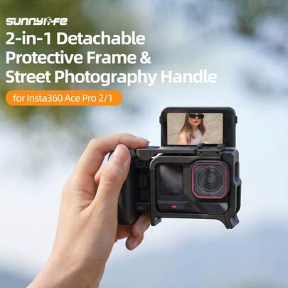 Tay cầm chụp ảnh đường phố bằng nhựa cho Insta360 Ace Pro/Ace Pro2, hoàn hảo cho thể thao ngoài trời và tiệc du lịch ngày lễ, thiết kế nắp gập tháo nhanh | Khung bảo vệ nhẹ | Đệm silicone tích hợp | Tặng kèm dây đeo | Bảo vệ máy ảnh
